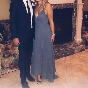 Slate blue lace up low high maxi dress